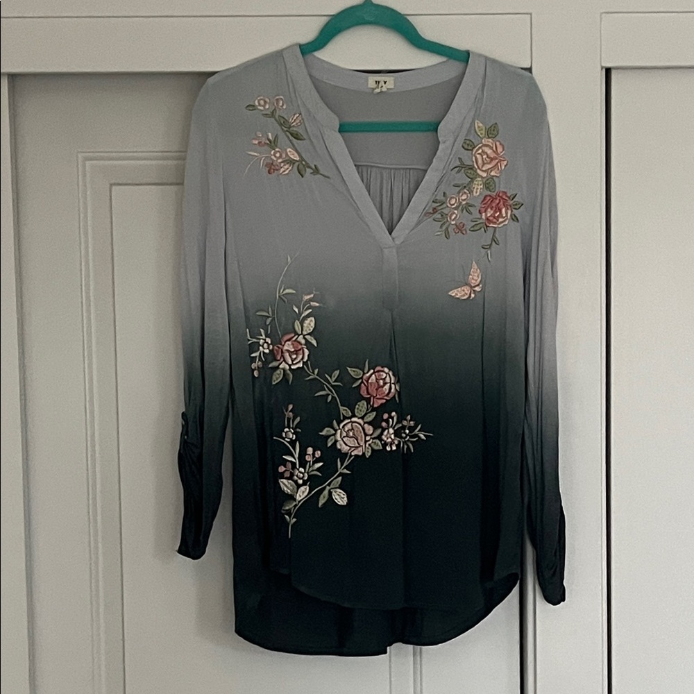 Floral Embroidered Ombre Anthropologie Blouse